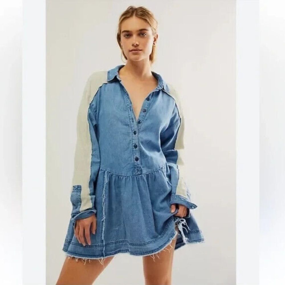 Size XS Free People Kenny Denim Mini Boho Blue